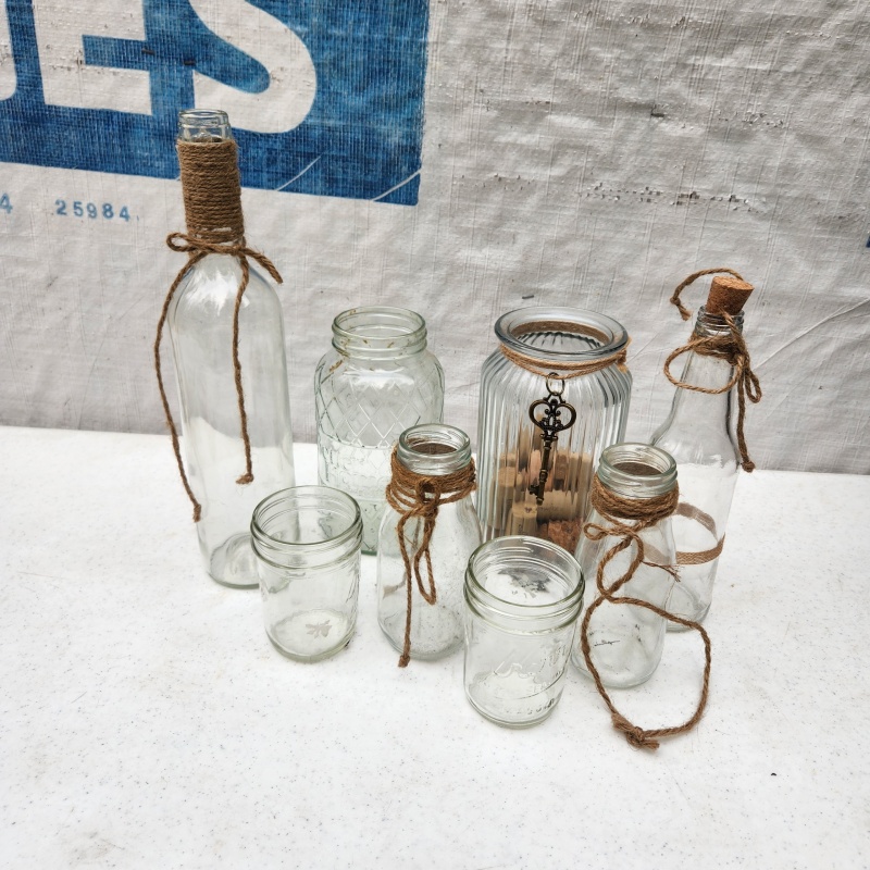Decorative bottles and Mason jars w corks  -8