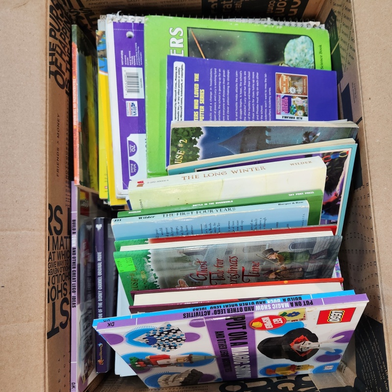 2 Boxes of Kids Books and Dvd Movies     10-8