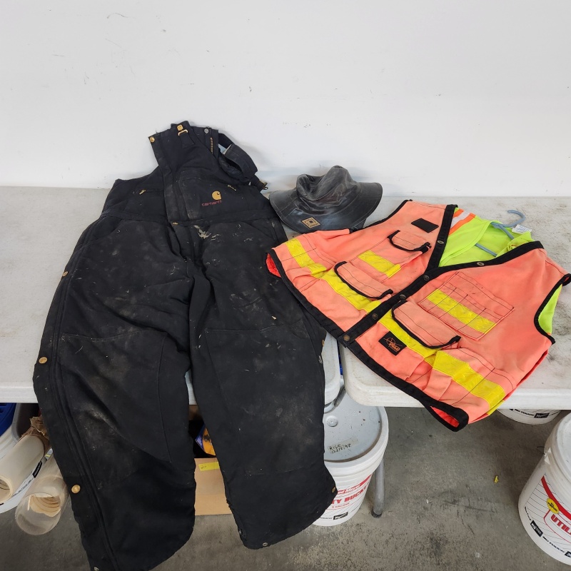 Insulated Carhartt Bibs, Black Diamond Rubber Hat and High Viz Vests 5-22