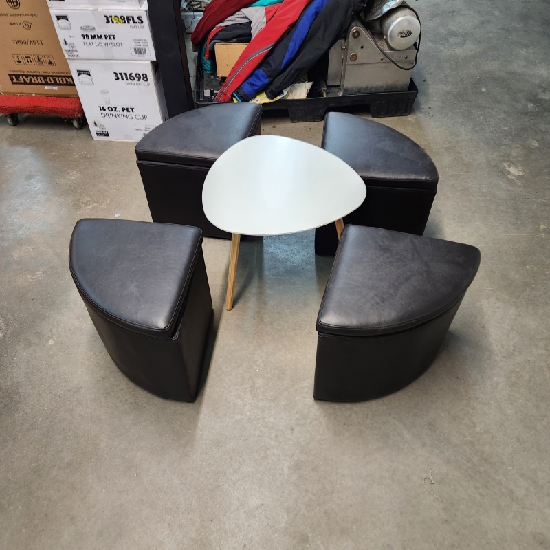 4 Cushioned Stools/Chairs with Storage and a Table     c-42