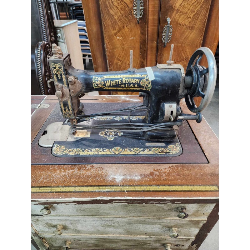 Antique White Rotary Sewing Machine and Table 4-29