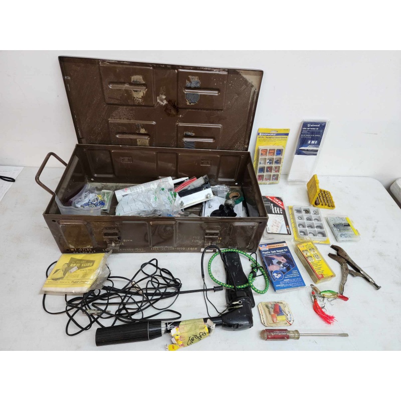 Cannon steel box with tools, lures, rounds and more. 5-16