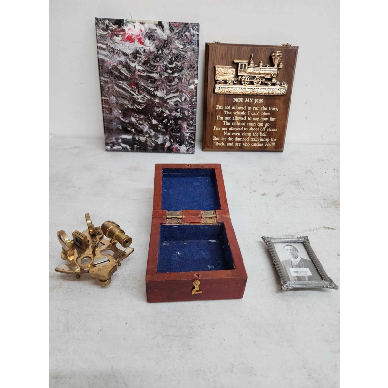 Bronze sextant and picture lot. D-31
