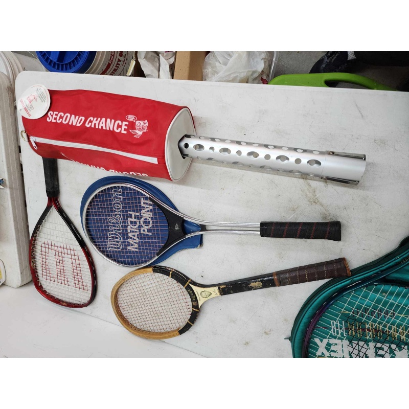 Golf ball recycler and tennis racquet lot. 2-3